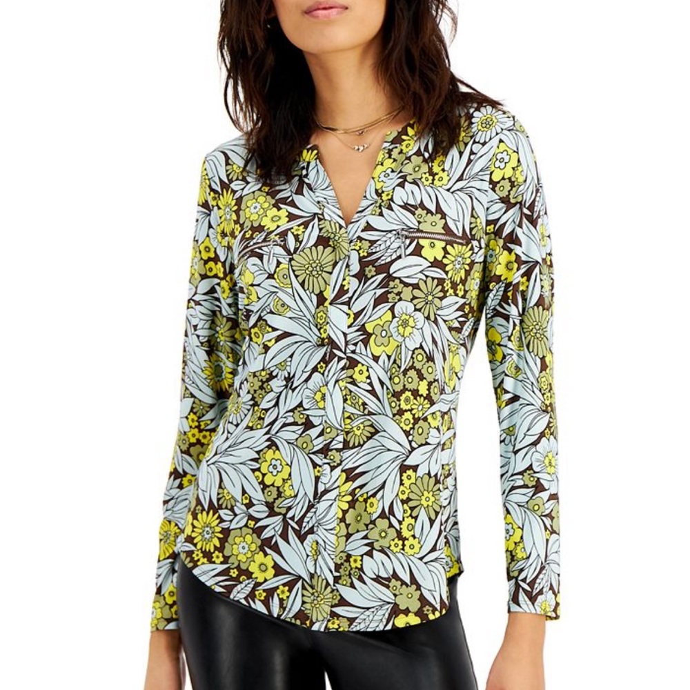 NWT, INC International Concepts Floral Long Sleeve , like new, Blouse, medium